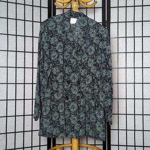 Vintage Carole Little green and black floral pattern lightweight blazer